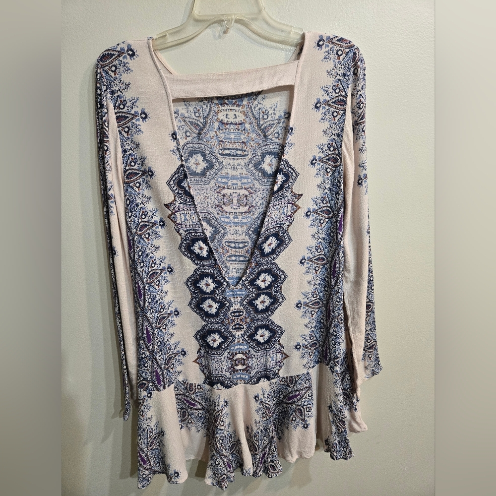 Free People Smooth Talker Tunic Dress Cream/Blue Sz S - Picture 3 of 14